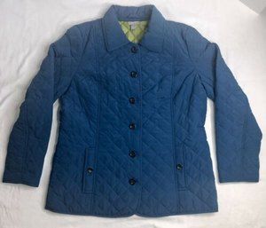 J.Jill Women's Teal Blue Diamond Quilted Button Front Puffer Jacket, Petite Sz M